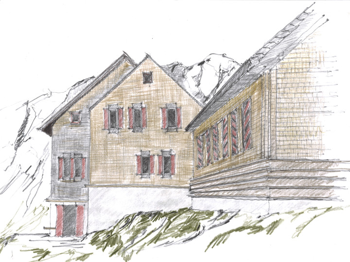 Arcollage Gaulihuette SAC Skizze Ankommen